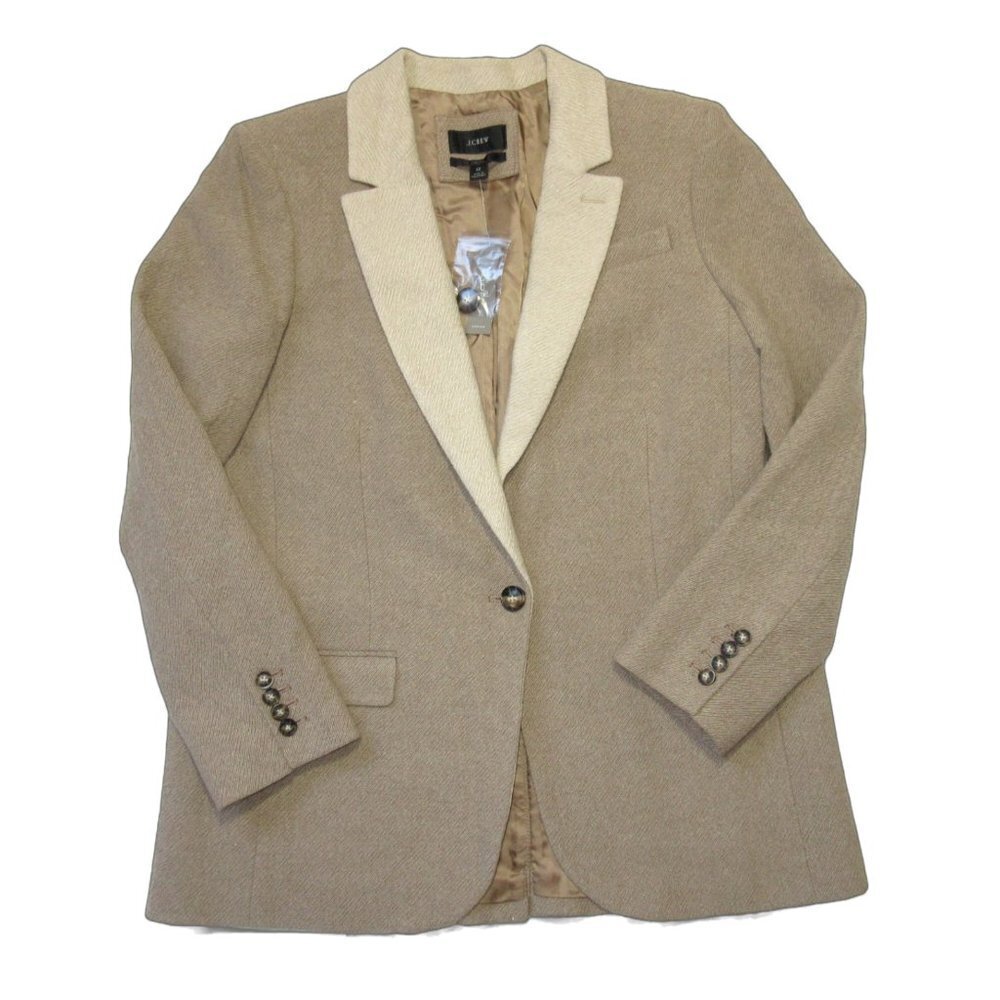 NWT J.Crew Alfie Blazer in Heather Walnut Contrast Collar Italian Cotton-Wool 12